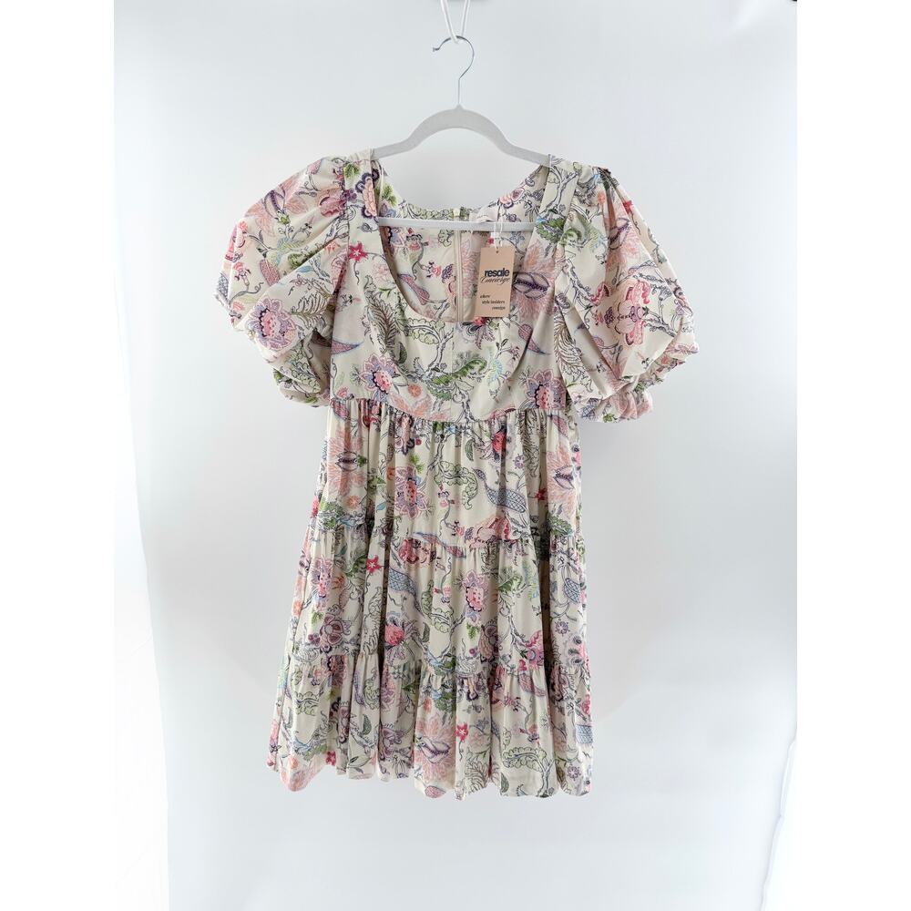 Cinq a Sept Ethel Paisley Print Puff Sleeve Babydoll Mini Dress Cream Multi 6 - Picture 2 of 5